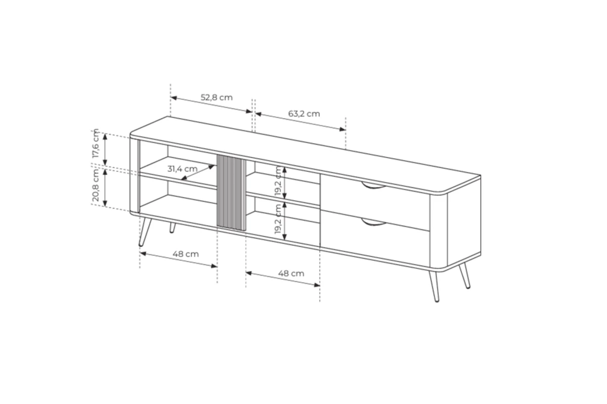 TV-Tisch 195 2D3S LARON – Schwarz + Eiche Dunin