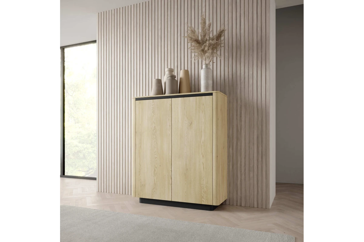 Hohe Kommode 2D TARO – Tiefschwarz + Eiche Cremona