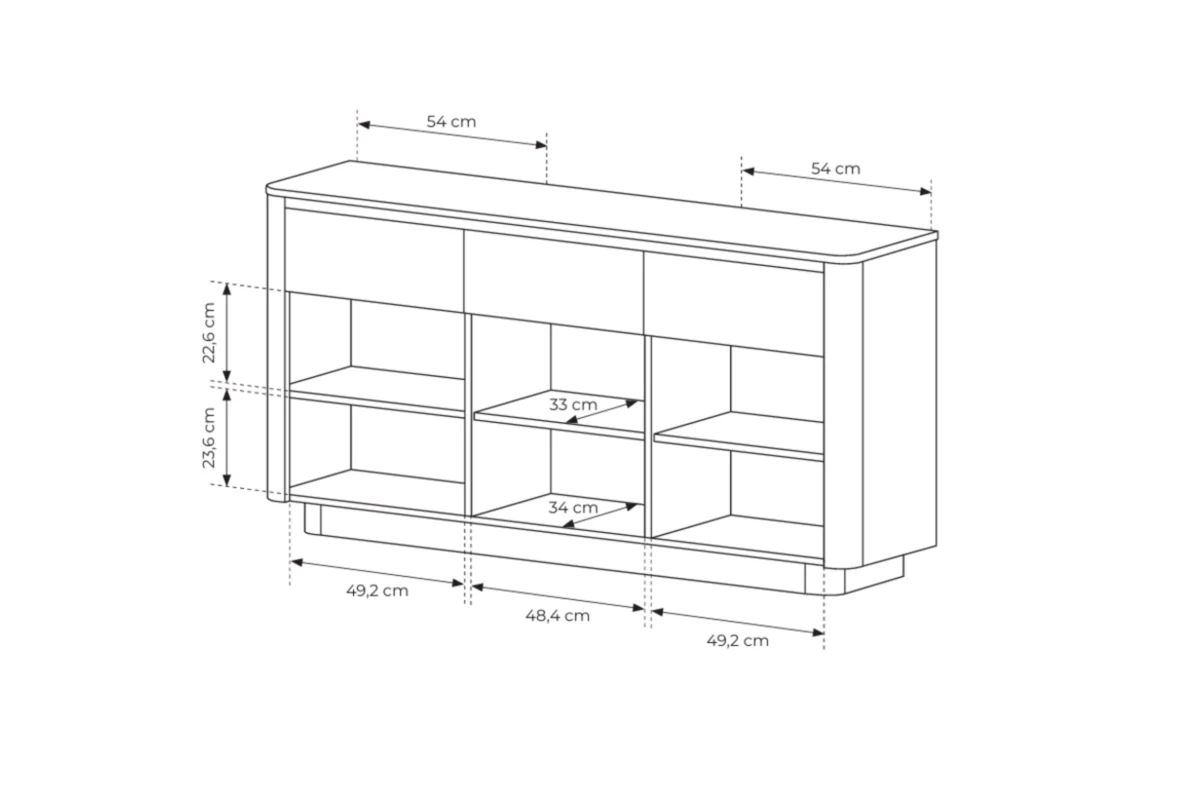 Kommode 163 3S3D TARO – Tiefschwarz + Eiche Cremona