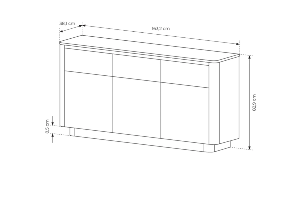 Kommode 163 3S3D TARO – Tiefschwarz + Eiche Cremona