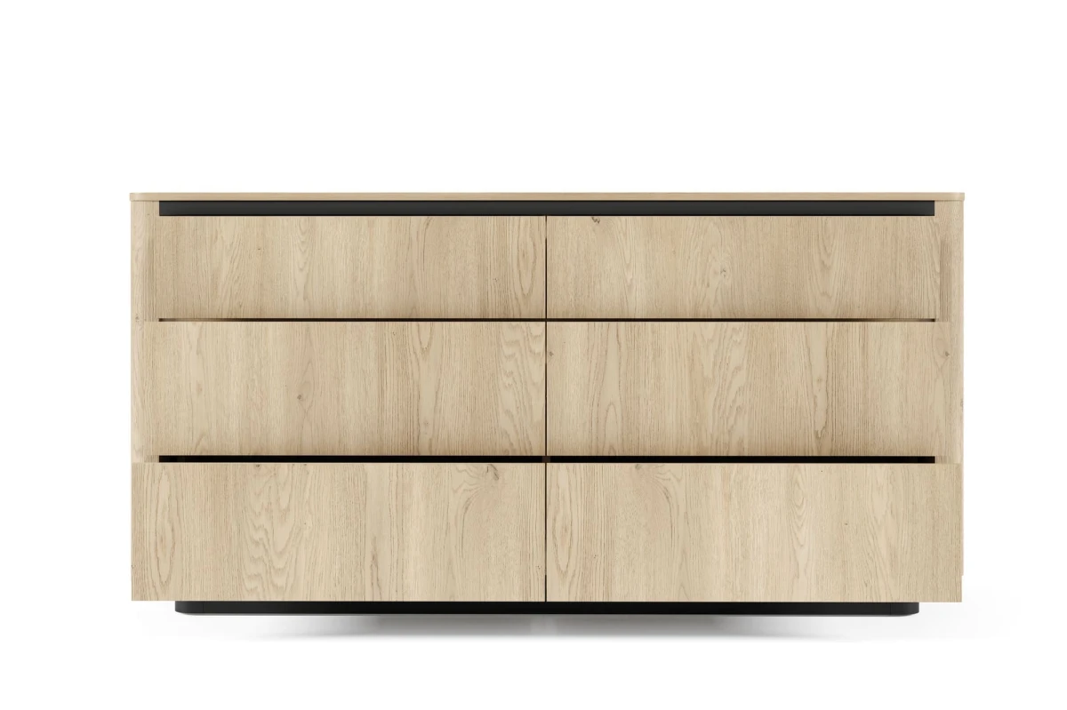 Kommode 163 6s TARO – Tiefschwarz + Eiche Cremona