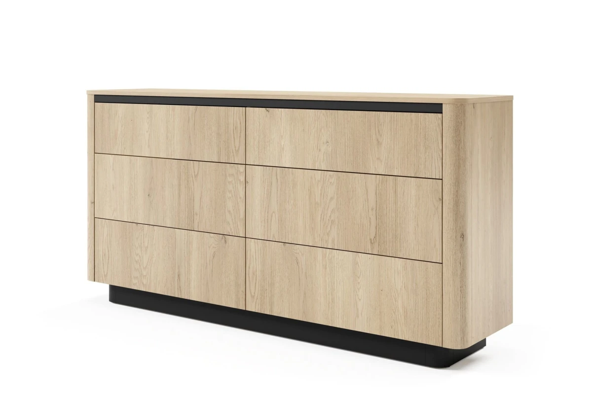 Kommode 163 6s TARO – Tiefschwarz + Eiche Cremona