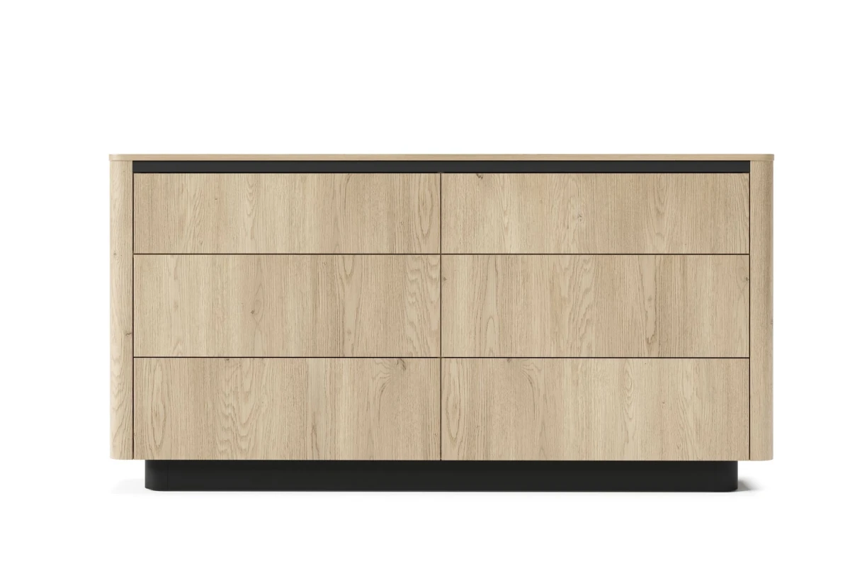 Kommode 163 6s TARO – Tiefschwarz + Eiche Cremona