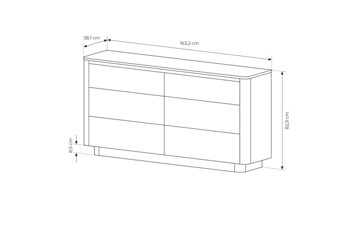 Kommode 163 6s TARO – Tiefschwarz + Eiche Cremona