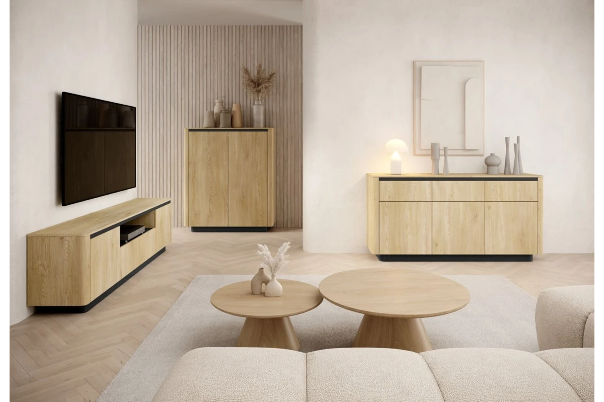 TV-Tisch 200 3d TARO – Tiefschwarz + Eiche Cremona