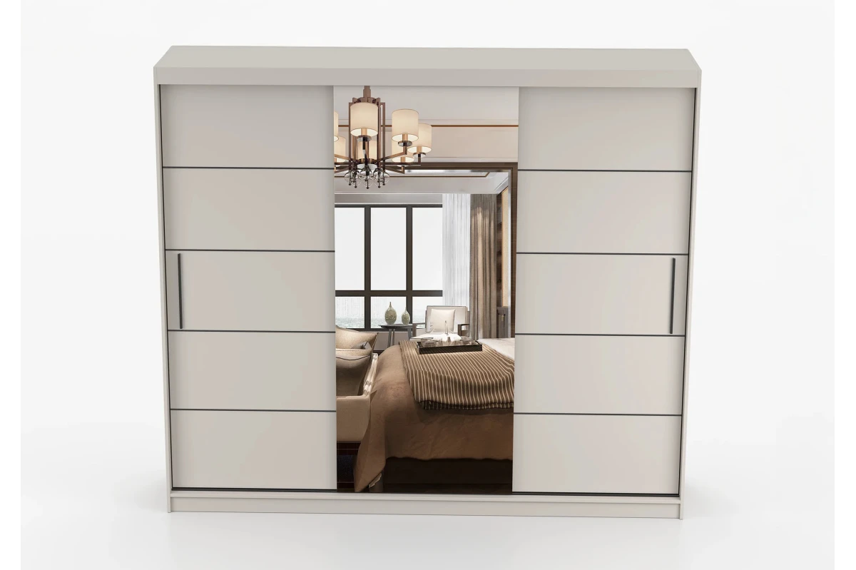 Kleiderschrank Schwebetürenschrank ELBA - 250 - mit Spiegel - Kaschmir