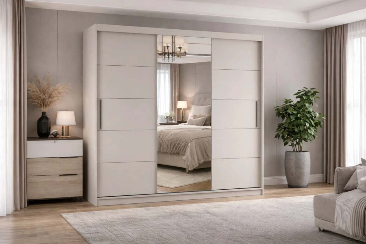 Kleiderschrank Schwebetürenschrank ELBA - 250 - mit Spiegel - Kaschmir