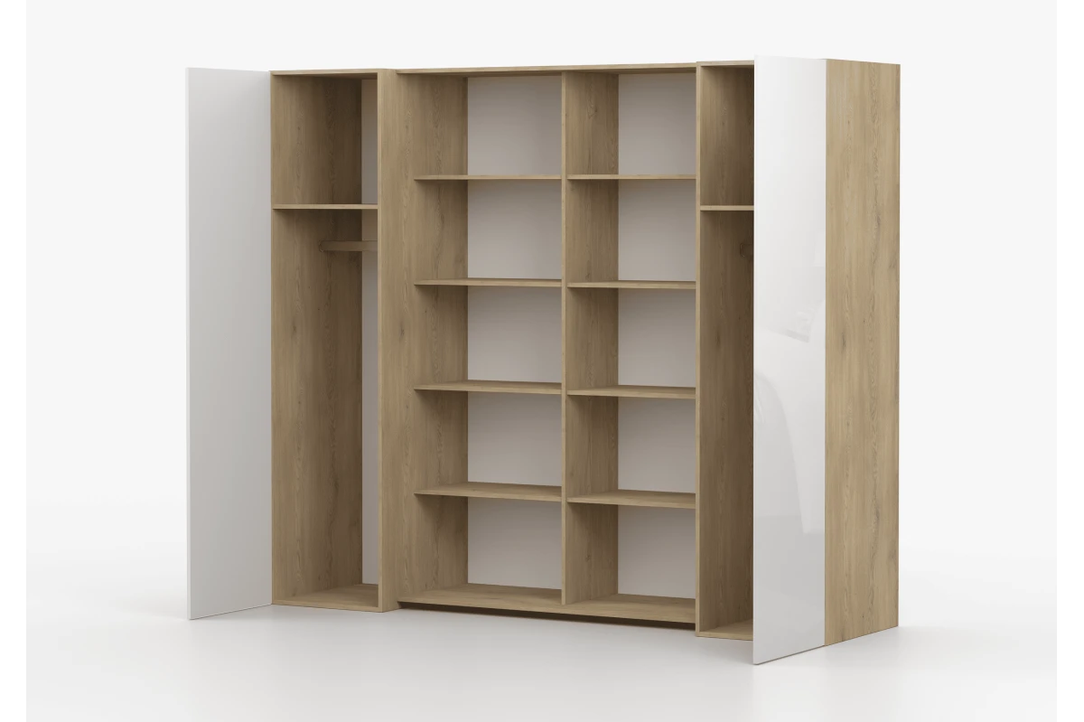 Kleiderschrank CALDO 230 cm - Eiche Cremona / Weiß Hochglanz