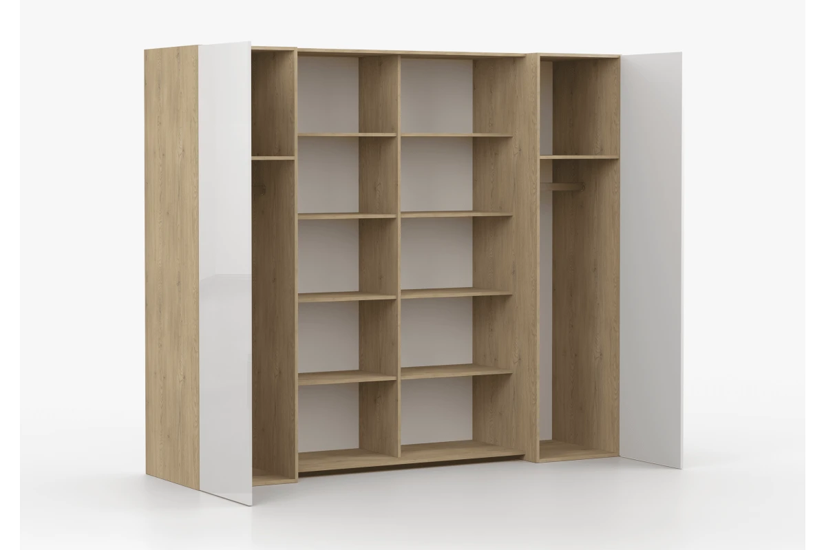 Kleiderschrank CALDO 230 cm - Eiche Cremona / Weiß Hochglanz