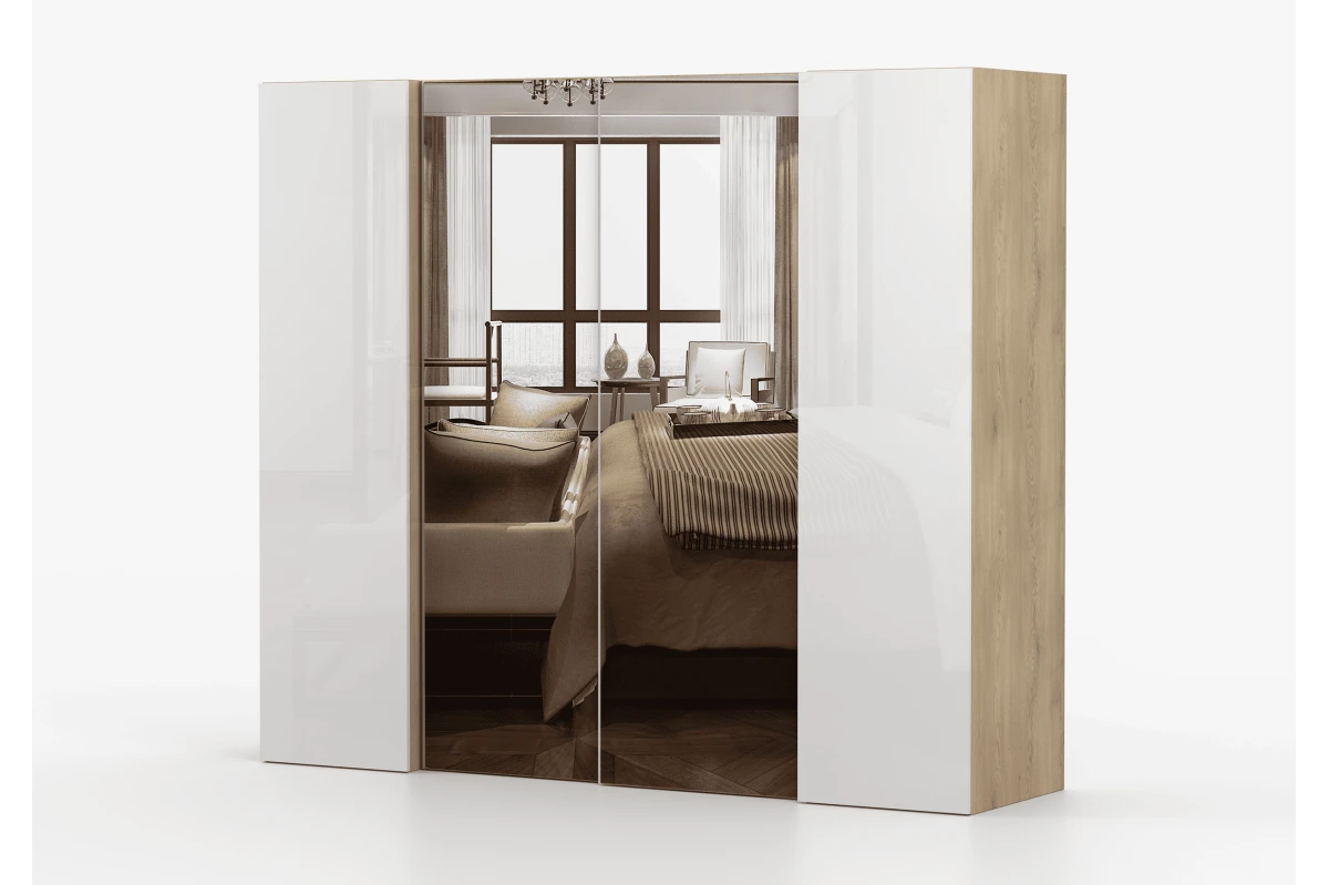 Kleiderschrank CALDO 230 cm - Eiche Cremona / Weiß Hochglanz