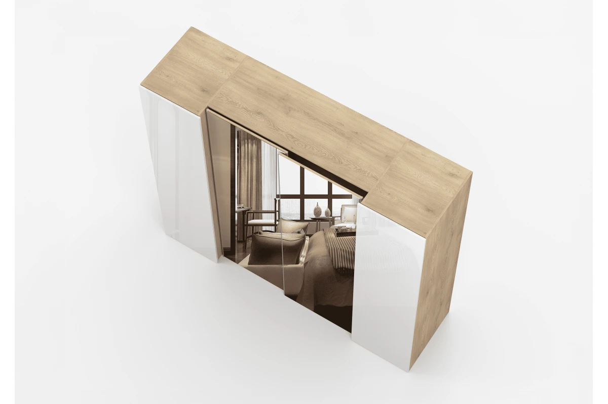 Kleiderschrank CALDO 230 cm - Eiche Cremona / Weiß Hochglanz