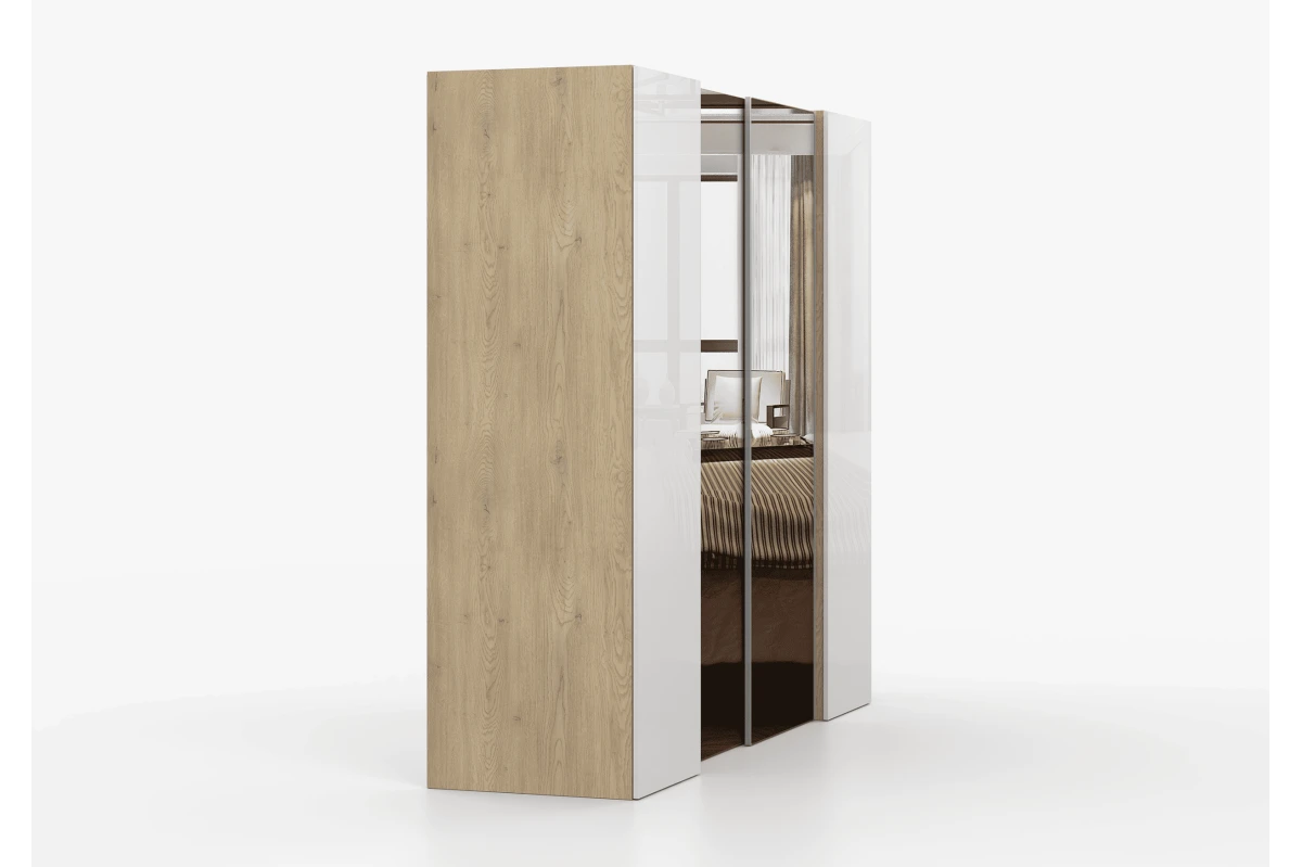 Kleiderschrank CALDO 230 cm - Eiche Cremona / Weiß Hochglanz