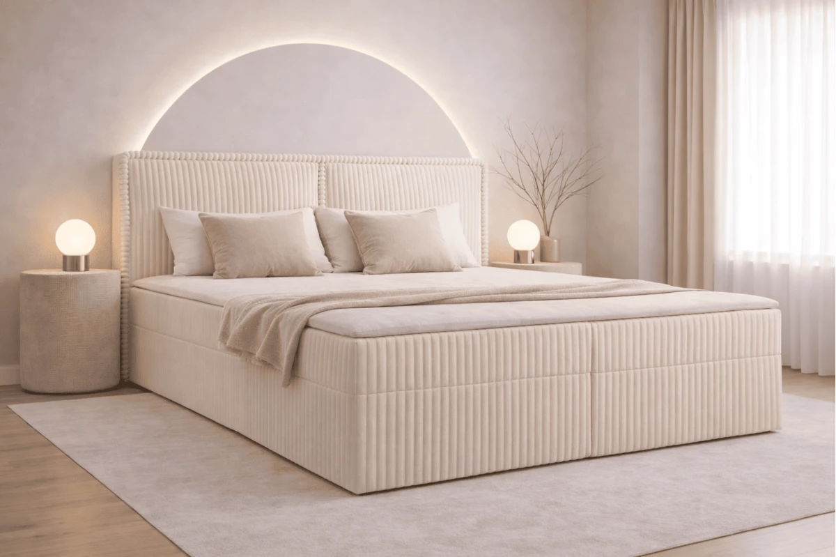 Boxspringbett 140x200 mit Bettkasten aus Cord Top Qualität