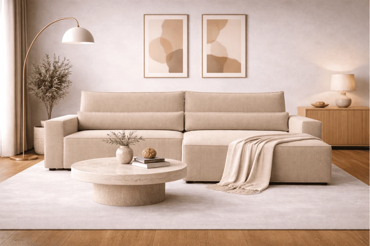 Cord Eckosfa Taupe - Denver L - Poso 02 - Haustierfreundlich Stoff