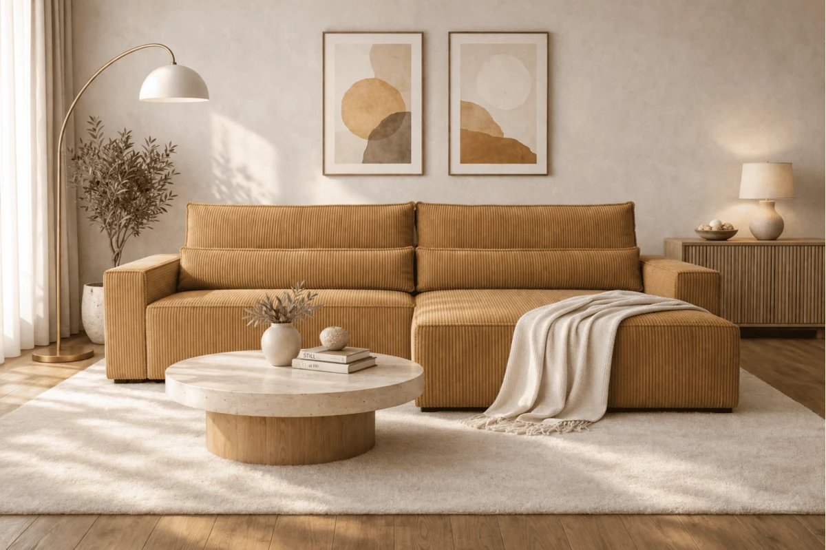 Cord Eckosfa Taupe - Denver L - Poso 02 - Haustierfreundlich Stoff