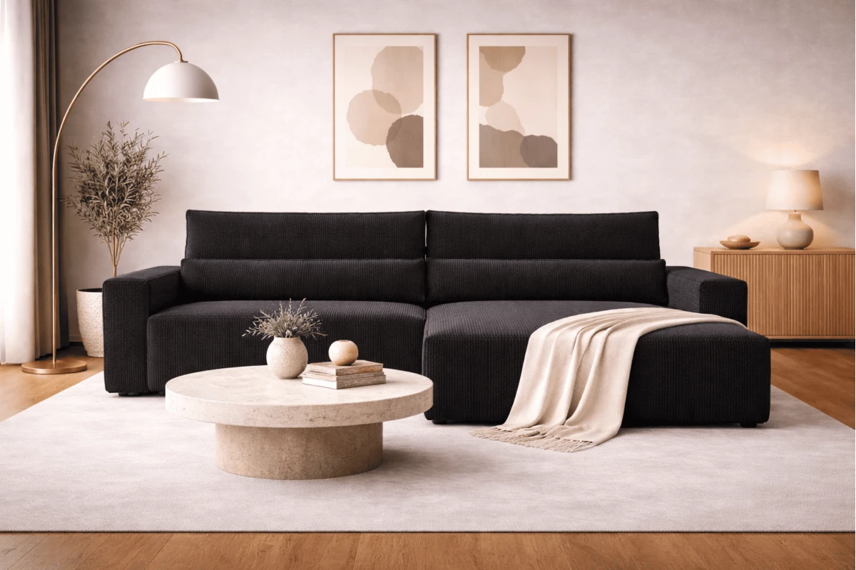Cord Eckosfa Taupe - Denver L - Poso 02 - Haustierfreundlich Stoff