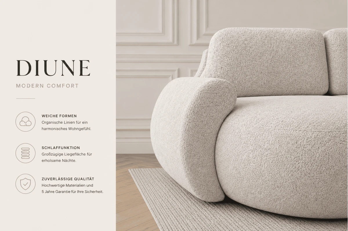 Ecksofa Diune - Rundsofa, Ecksofa mit abgerundetem Design