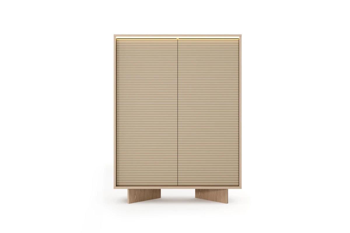 Hohe Kommode 2 Türen TORANO + LED - Bolivar Natur / Cappuccino