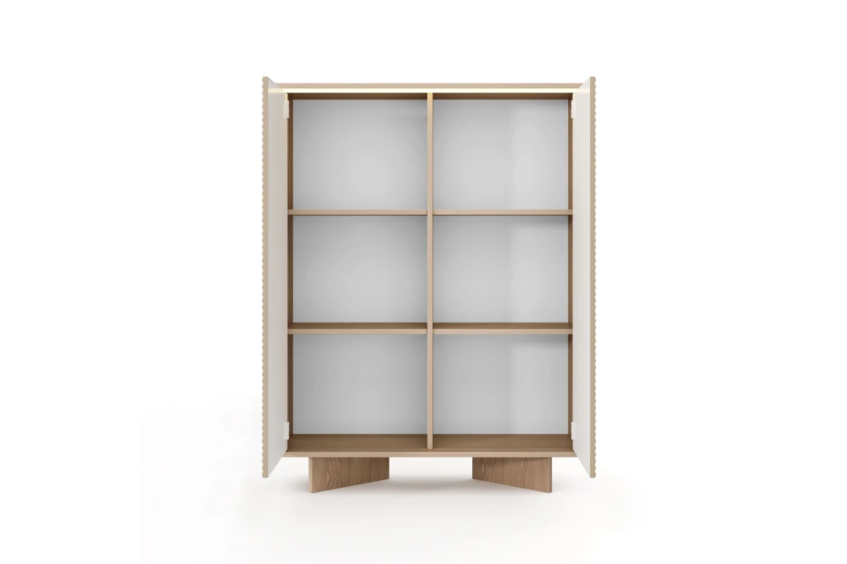 Hohe Kommode 2 Türen TORANO + LED - Bolivar Natur / Cappuccino