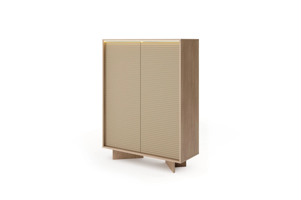 Hohe Kommode 2 Türen TORANO + LED - Bolivar Natur / Cappuccino