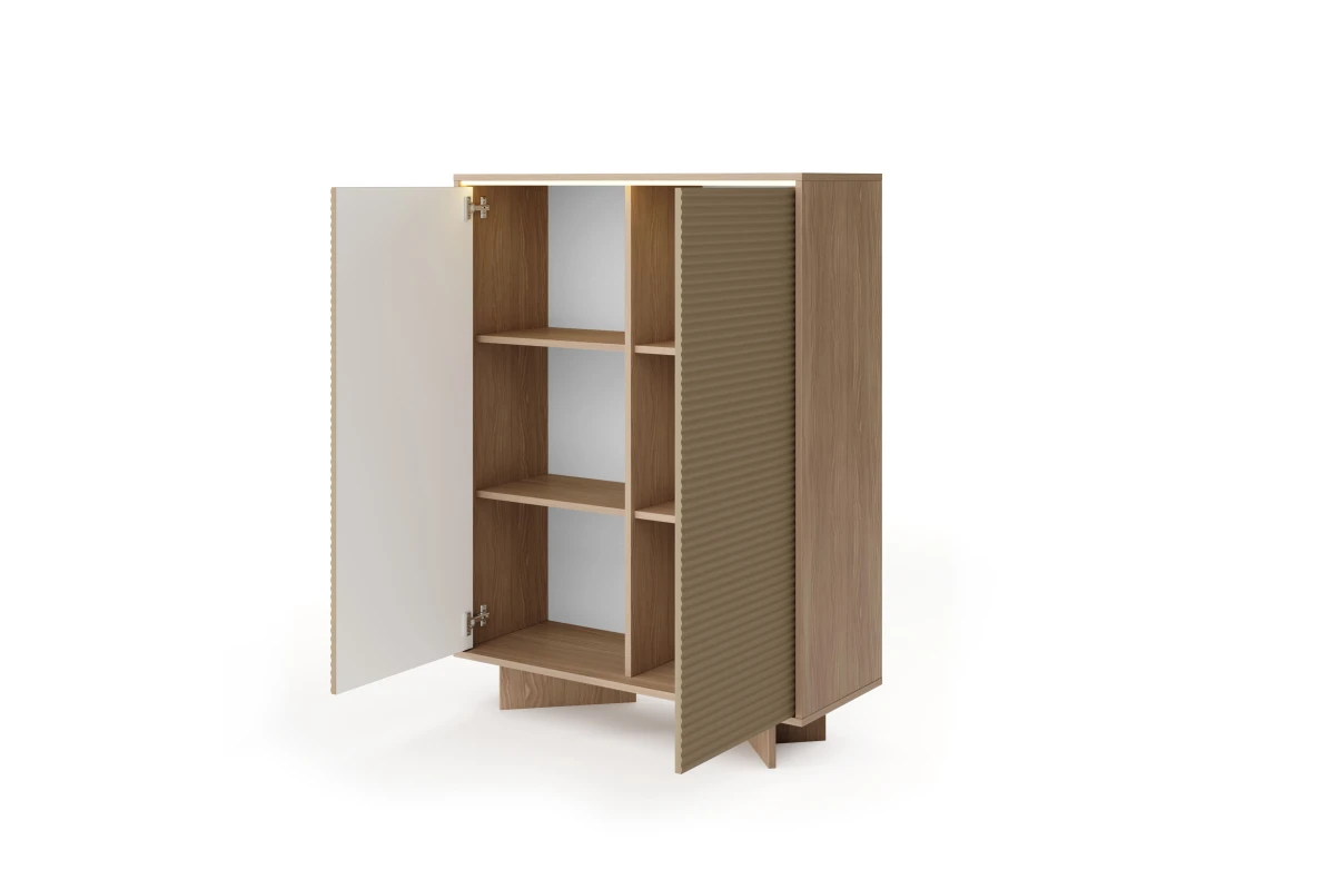 Hohe Kommode 2 Türen TORANO + LED - Bolivar Natur / Cappuccino