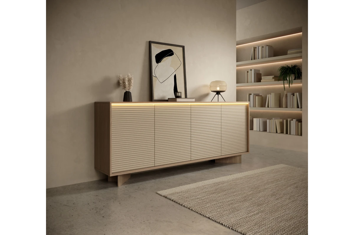 Kommode 204 4 Türen TORANO + LED - Bolivar Natur / Cappuccino