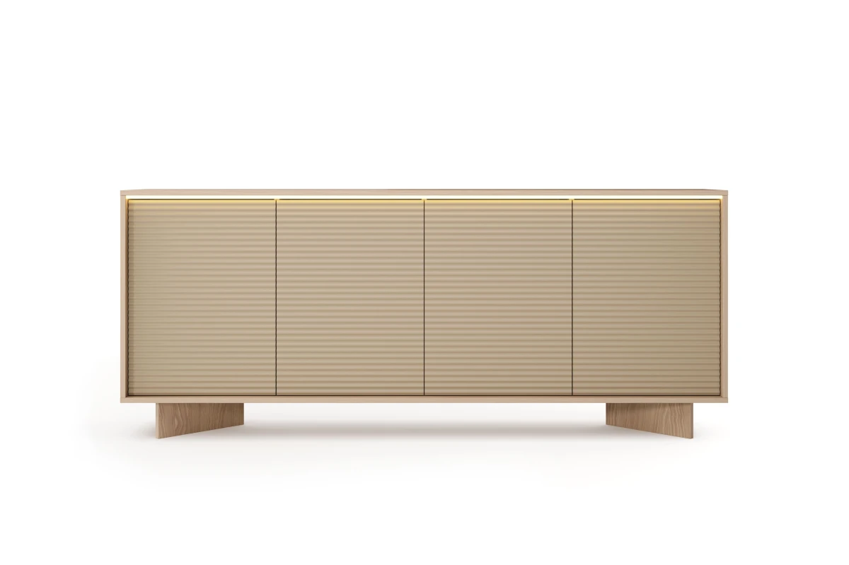 Kommode 204 4 Türen TORANO + LED - Bolivar Natur / Cappuccino