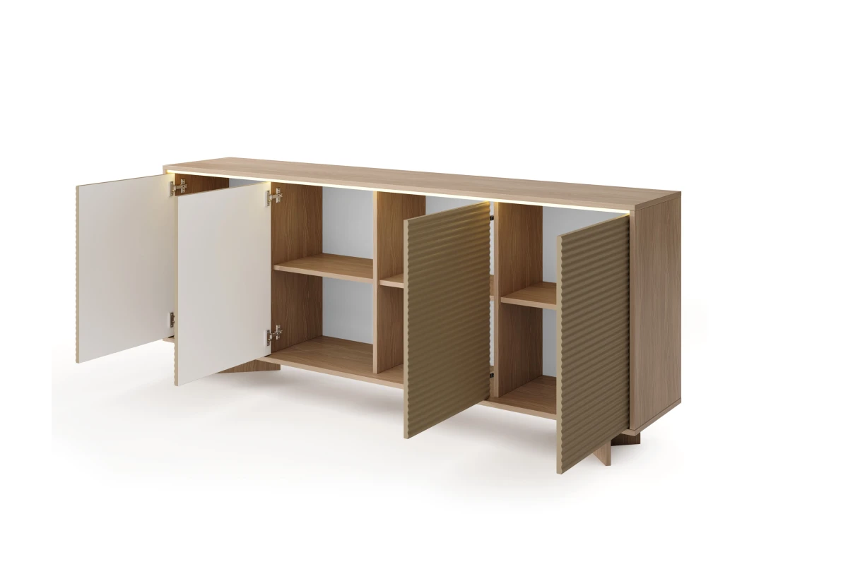 Kommode 204 4 Türen TORANO + LED - Bolivar Natur / Cappuccino