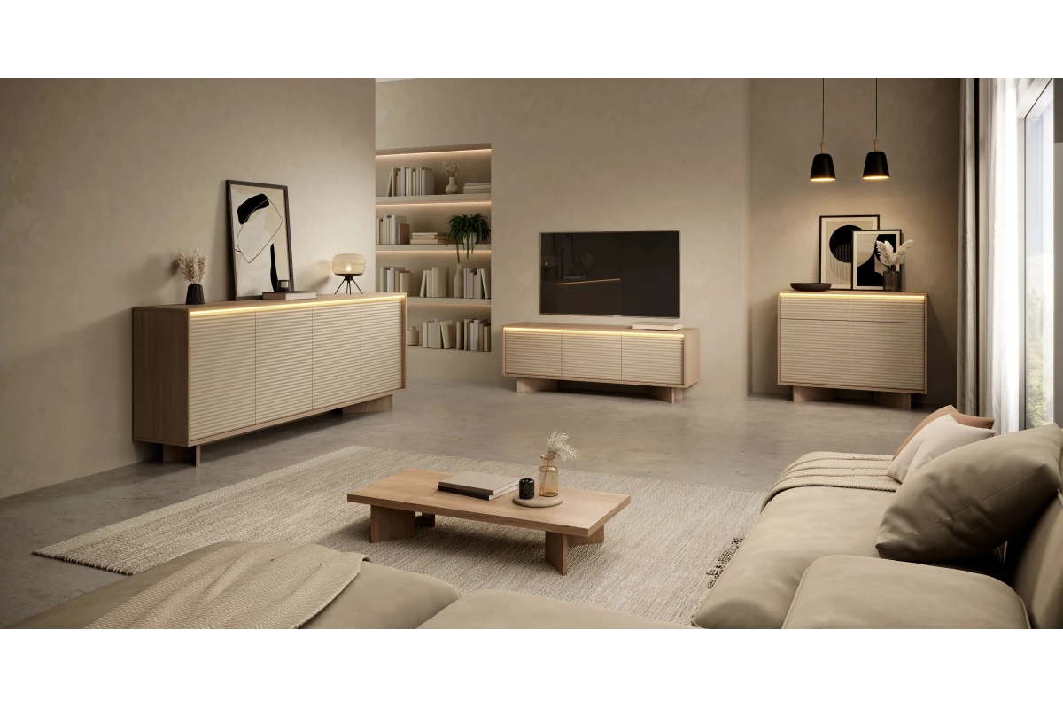 Kommode 204 4 Türen TORANO + LED - Bolivar Natur / Cappuccino