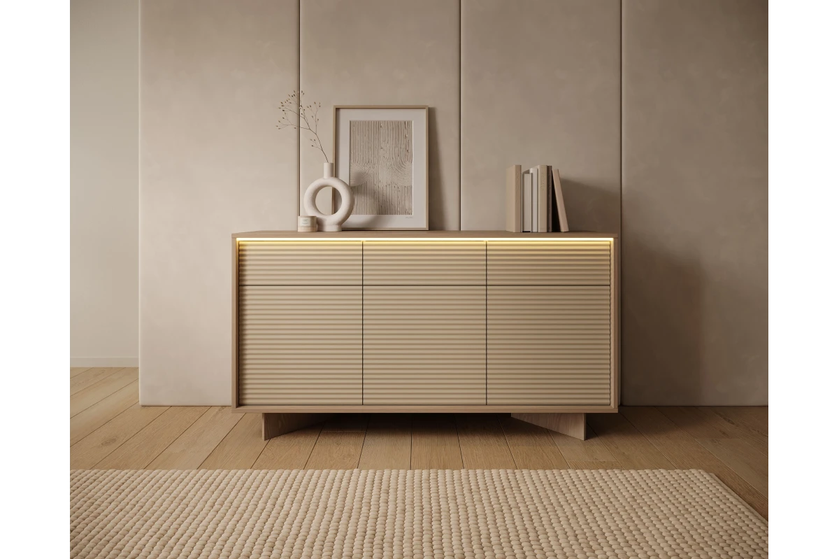 Kommode 154 3 Türen + 3 Schubladen TORANO + LED - Bolivar Natur / Cappuccino