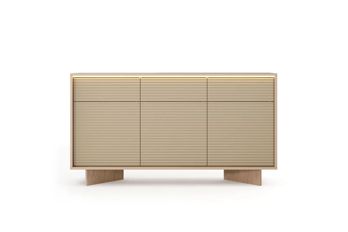 Kommode 154 3 Türen + 3 Schubladen TORANO + LED - Bolivar Natur / Cappuccino