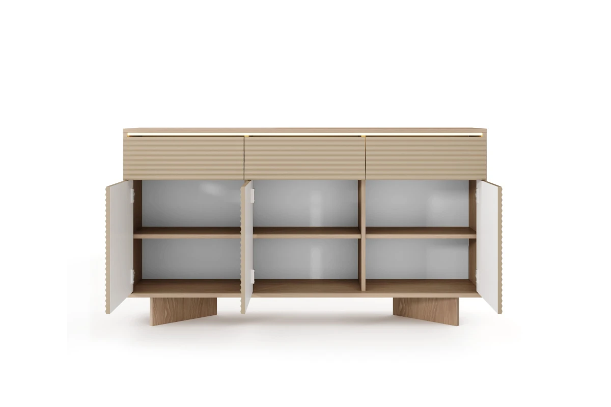 Kommode 154 3 Türen + 3 Schubladen TORANO + LED - Bolivar Natur / Cappuccino