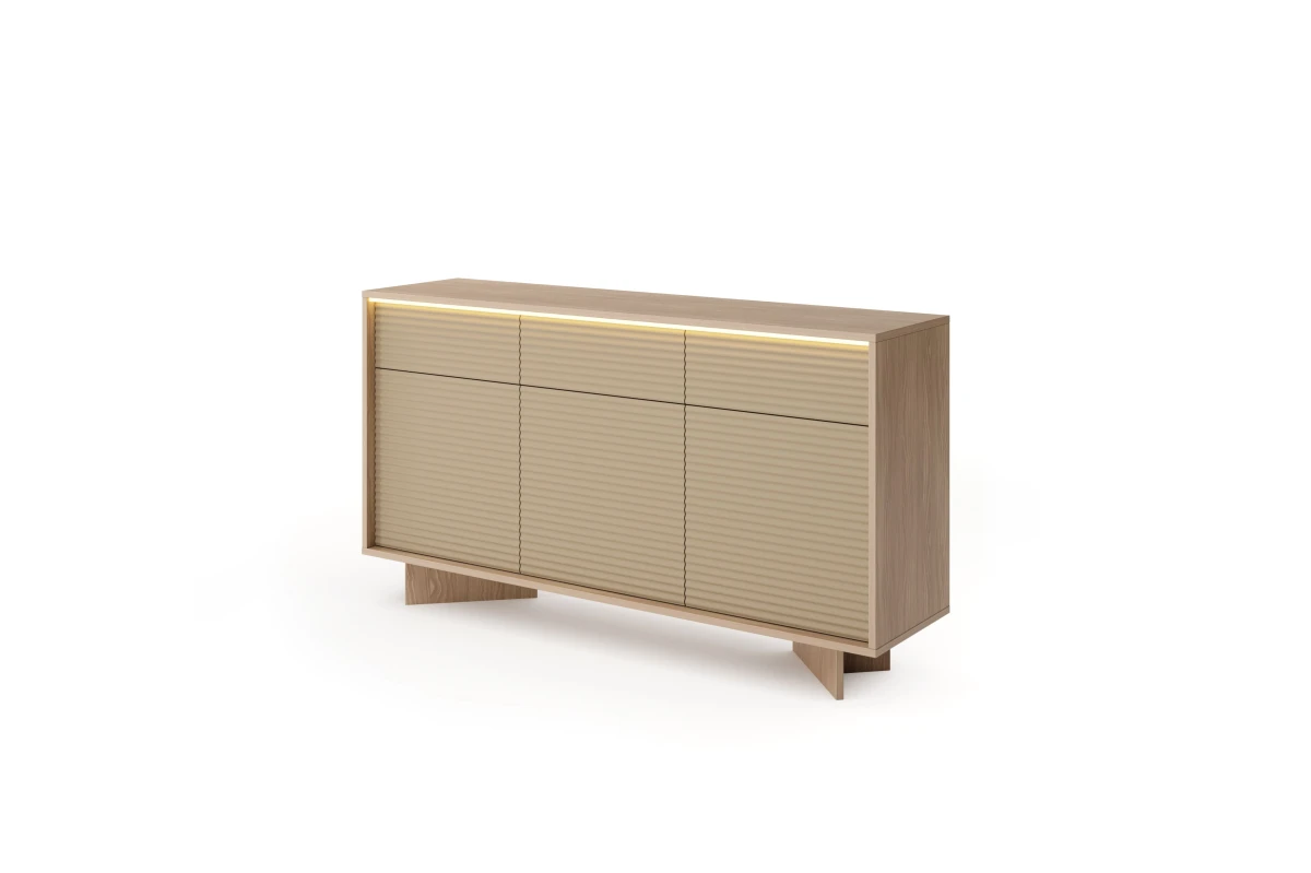 Kommode 154 3 Türen + 3 Schubladen TORANO + LED - Bolivar Natur / Cappuccino