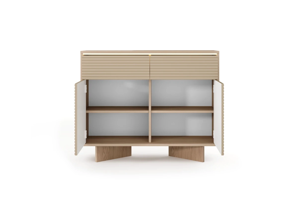 Kommode 104 2 Türen + 2 Schubladen TORANO + LED - Bolivar Natur / Cappuccino
