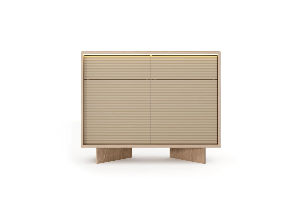 Kommode 104 2 Türen + 2 Schubladen TORANO + LED - Bolivar Natur / Cappuccino