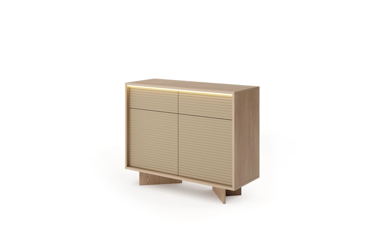 Kommode 104 2 Türen + 2 Schubladen TORANO + LED - Bolivar Natur / Cappuccino
