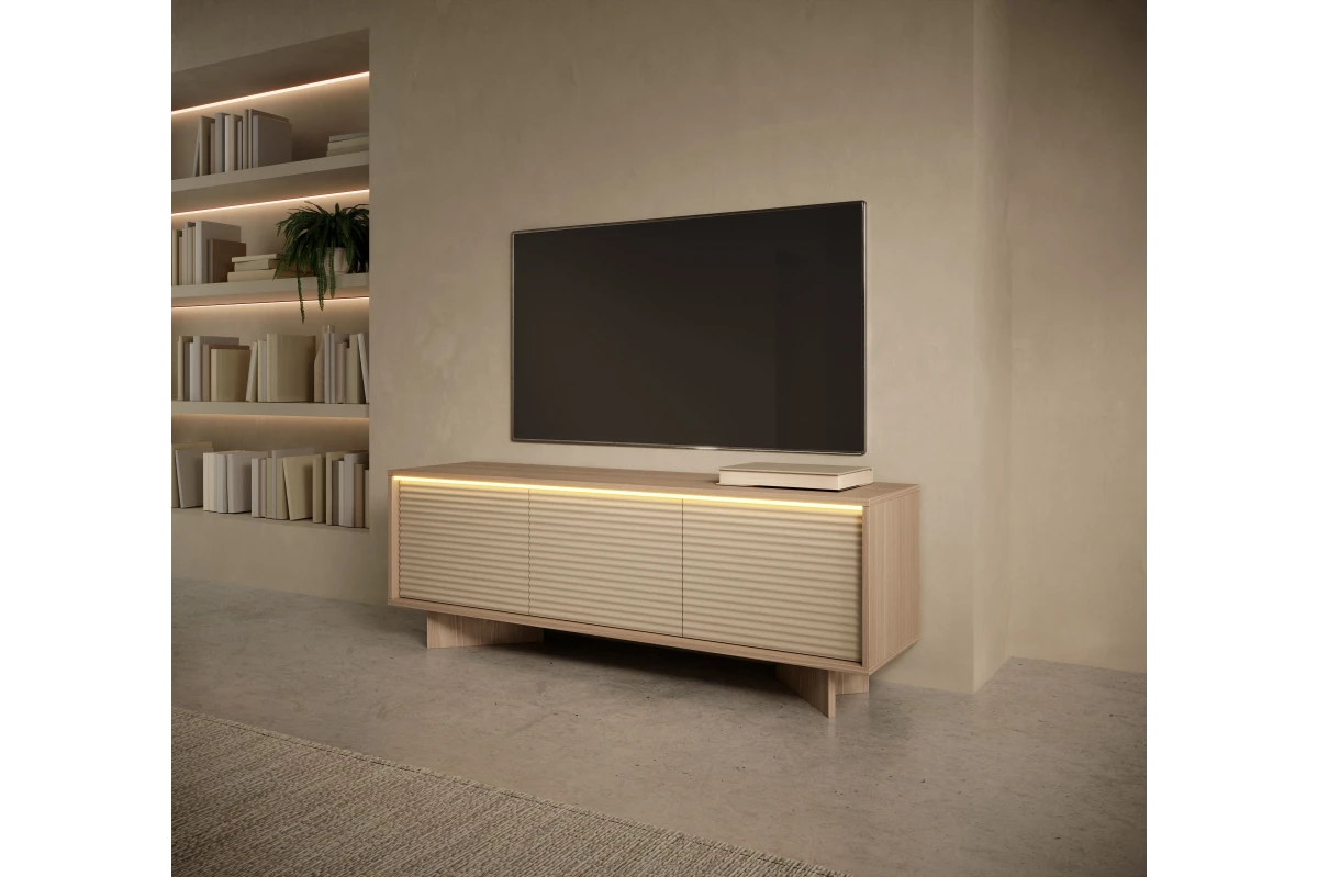 TV-Lowboard 154 3 Türen TORANO + LED - Bolivar Natur / Cappuccino