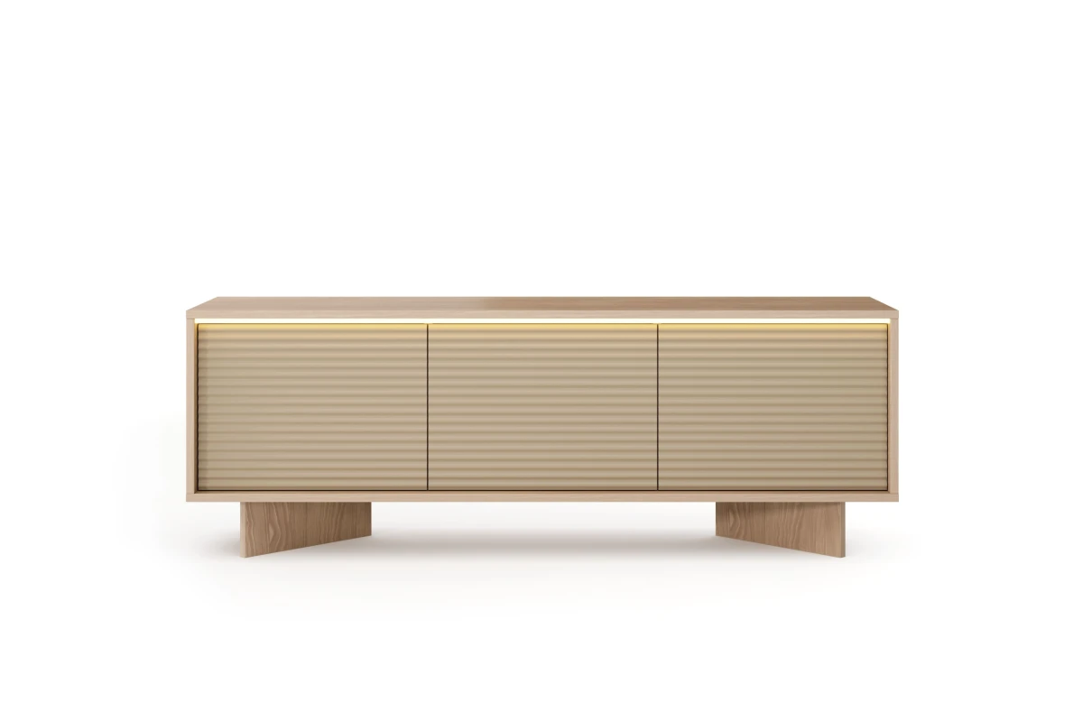 TV-Lowboard 154 3 Türen TORANO + LED - Bolivar Natur / Cappuccino