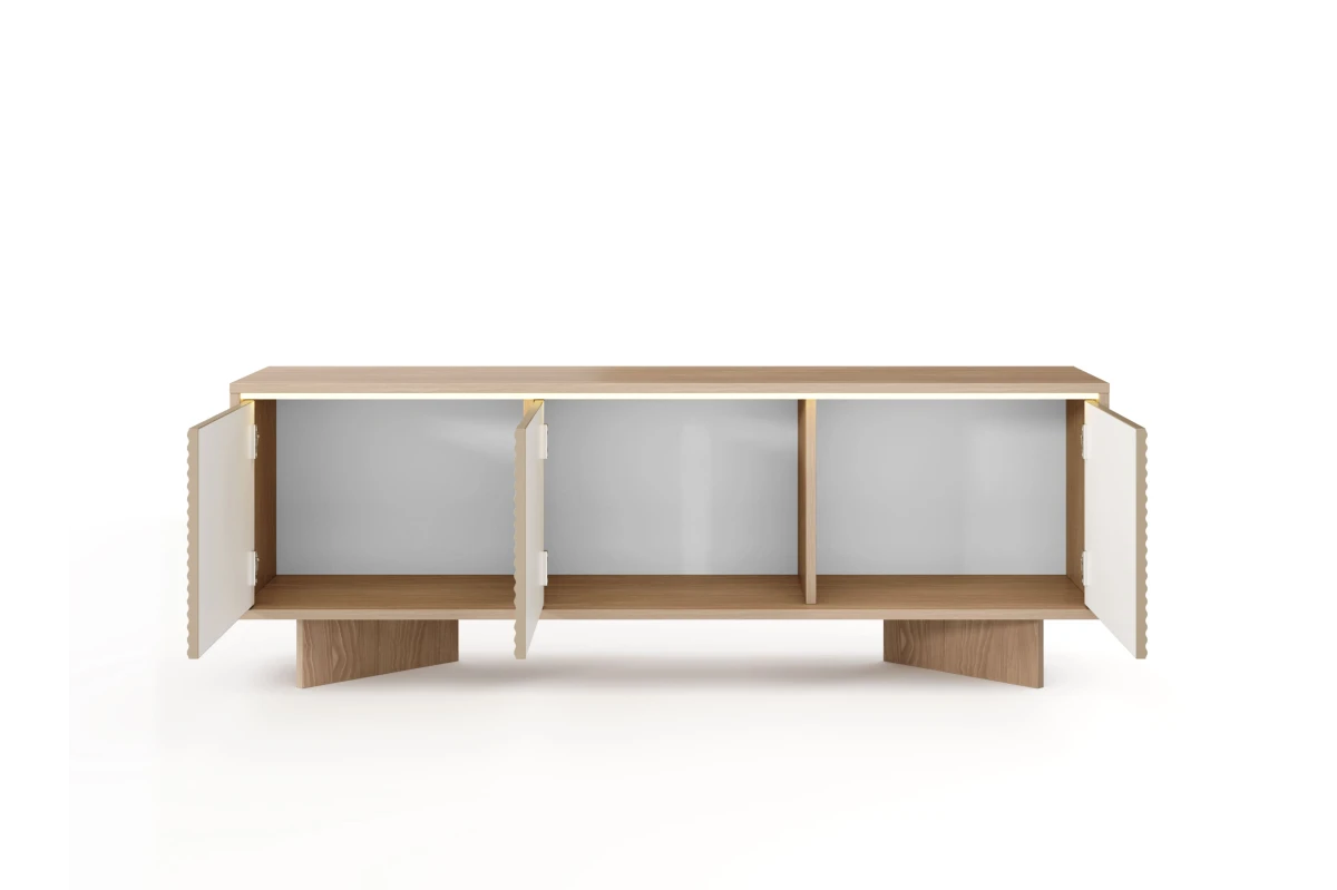 TV-Lowboard 154 3 Türen TORANO + LED - Bolivar Natur / Cappuccino