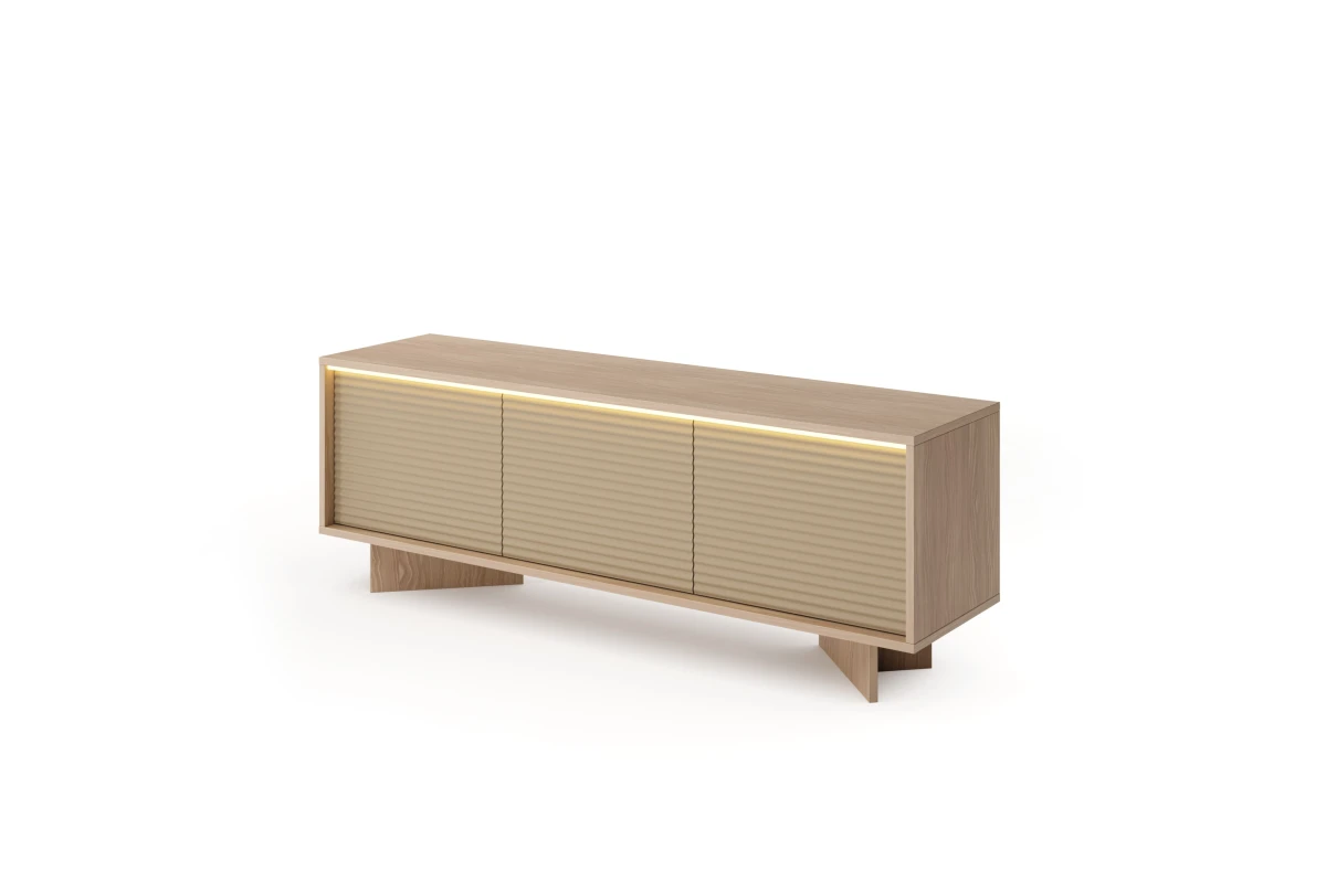 TV-Lowboard 154 3 Türen TORANO + LED - Bolivar Natur / Cappuccino
