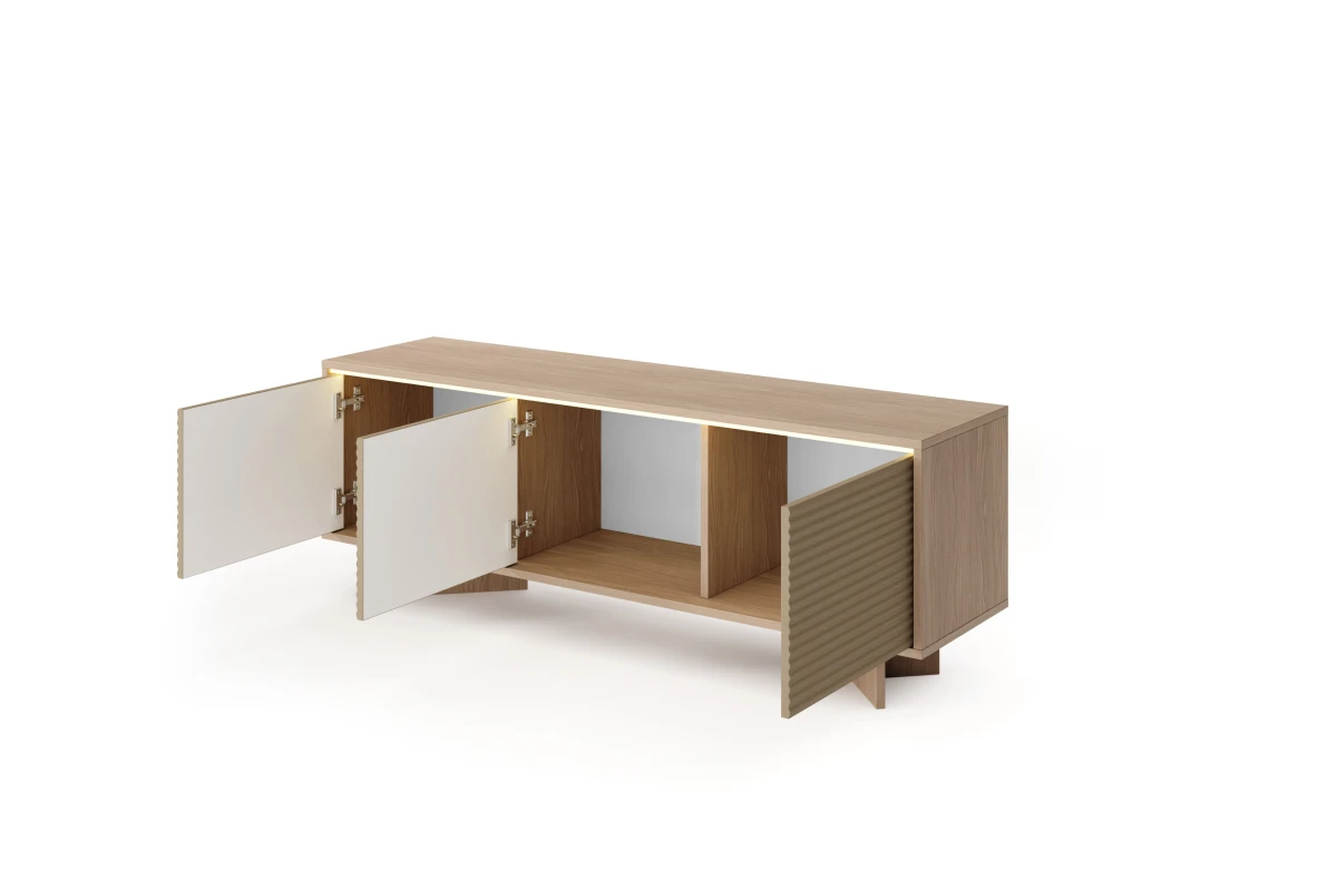 TV-Lowboard 154 3 Türen TORANO + LED - Bolivar Natur / Cappuccino