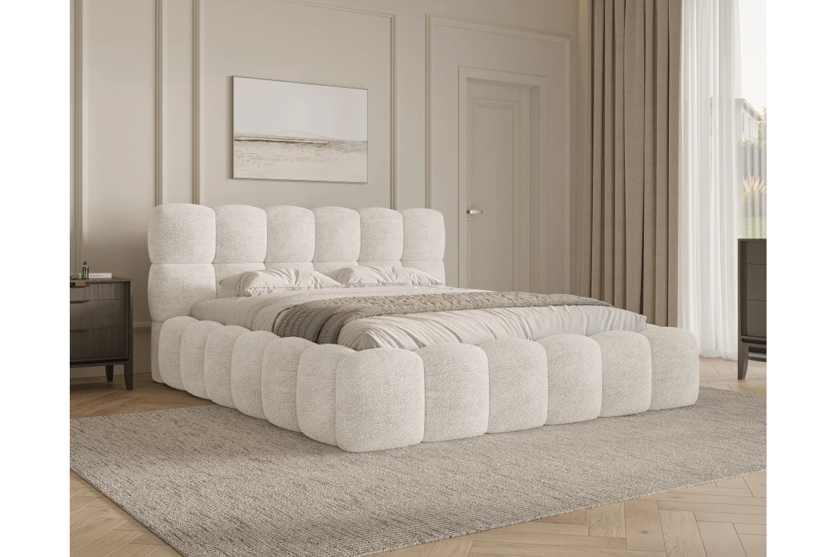 Beige Polsterbett 180x200 - Bett 19 - Wolke aus Bouclé