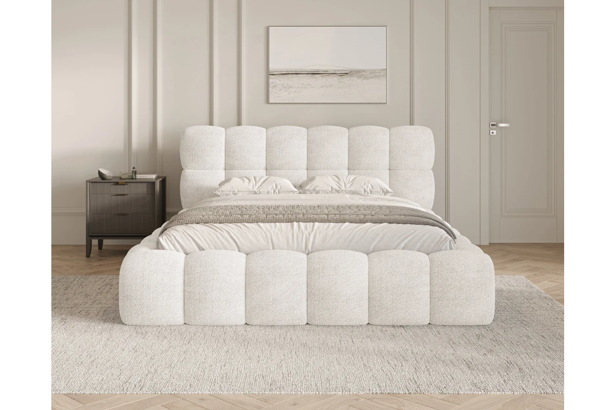 Beige Polsterbett 180x200 - Bett 19 - Wolke aus Bouclé