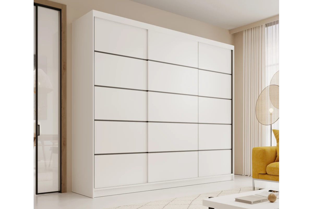 Schiebetürenschrank Velora 250 cm Kleiderschrank in Weiß 250 cm mit Spiegel