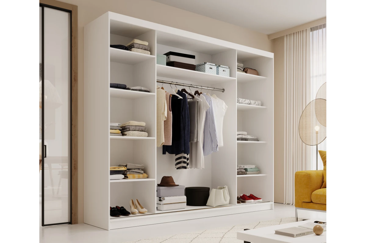 Schiebetürenschrank Velora 250 cm Kleiderschrank in Weiß 250 cm mit Spiegel