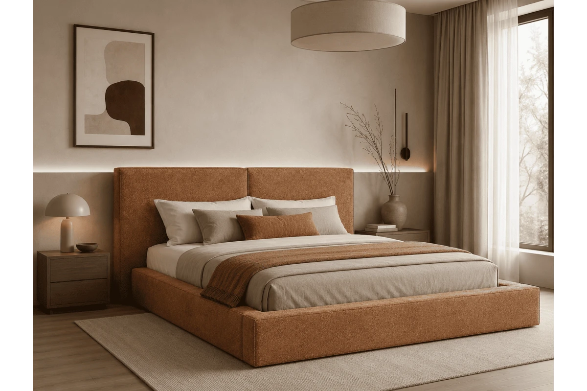 Polsterbett 06 - Beige Bett 180x200 aus Strukturstoff