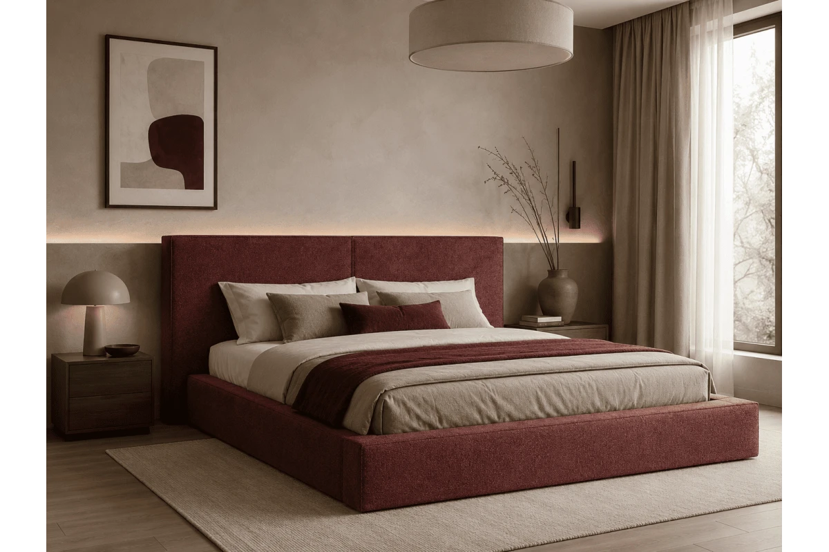 Polsterbett 06 - Beige Bett 180x200 aus Strukturstoff