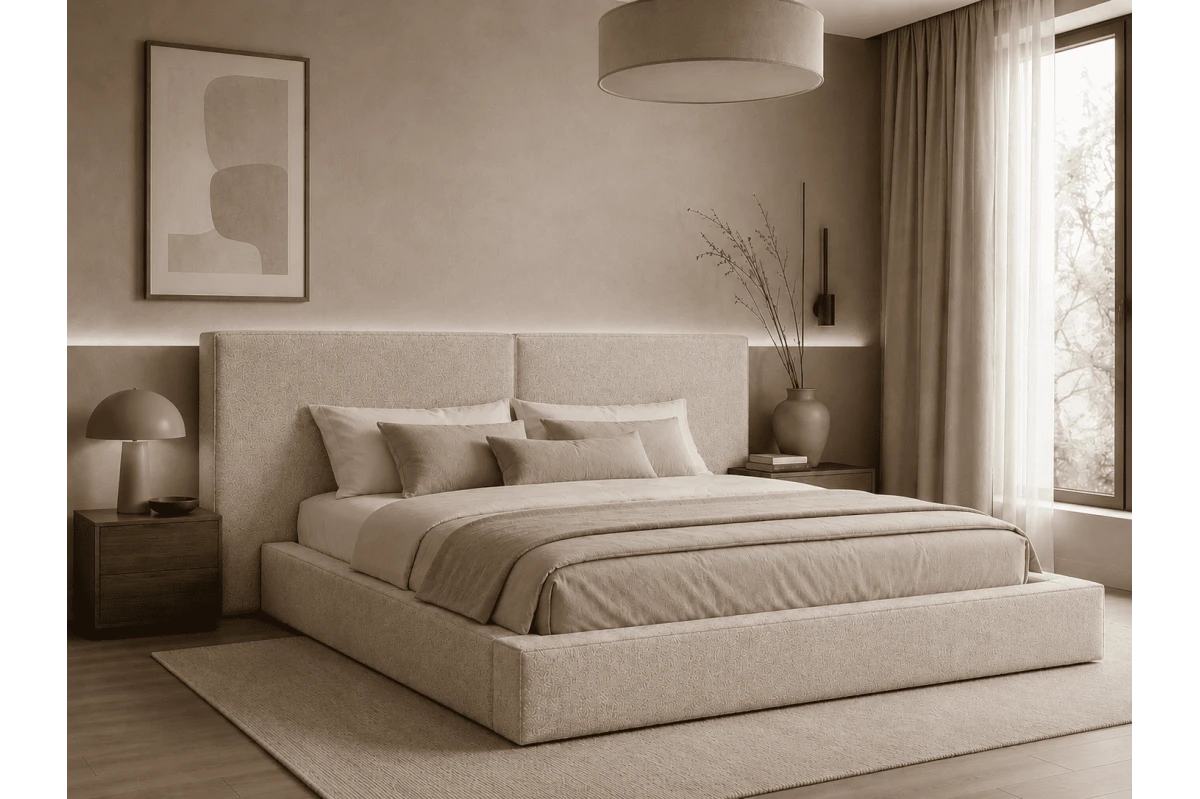 Polsterbett 06 - Beige Bett 180x200 aus Strukturstoff