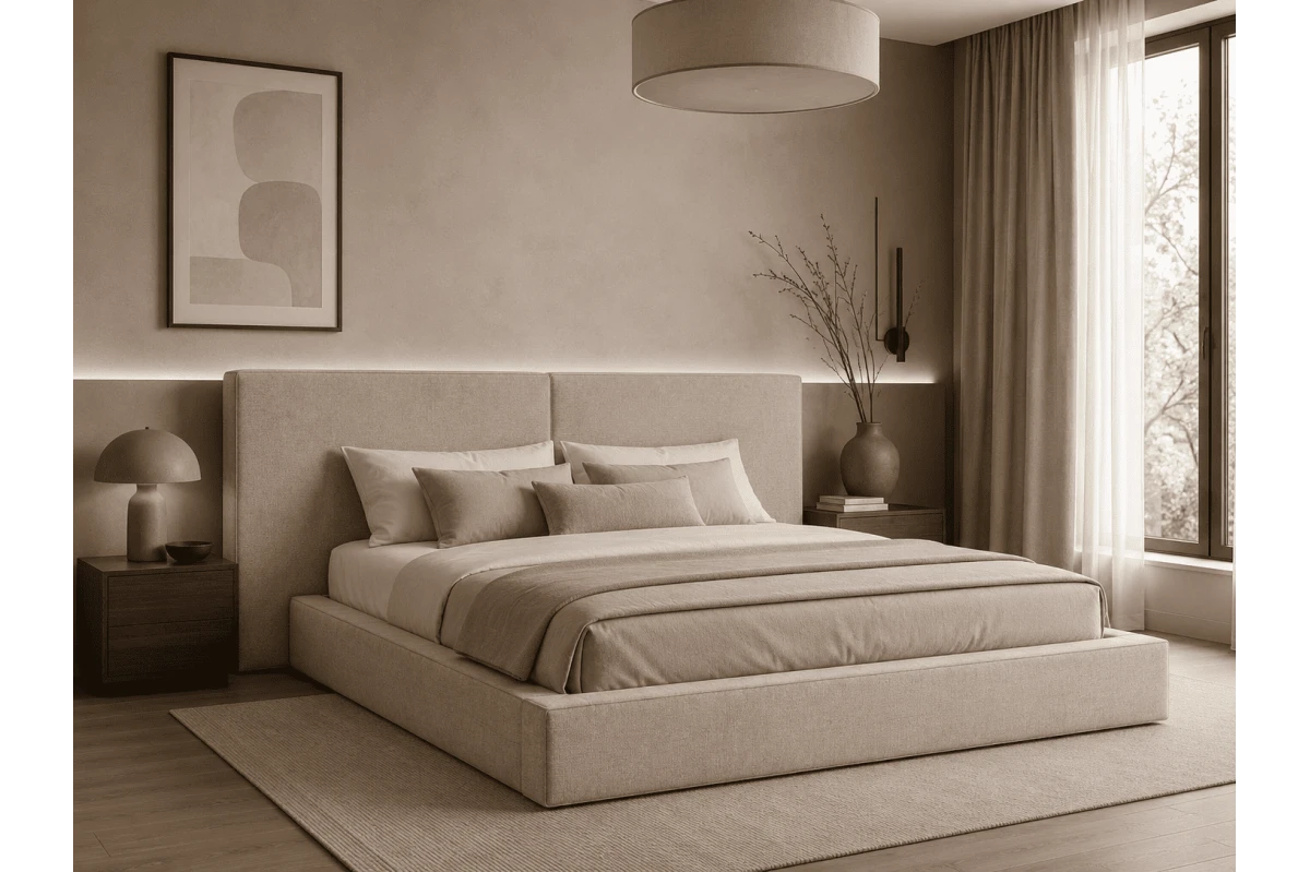 Polsterbett 06 - Beige Bett 180x200 aus Strukturstoff