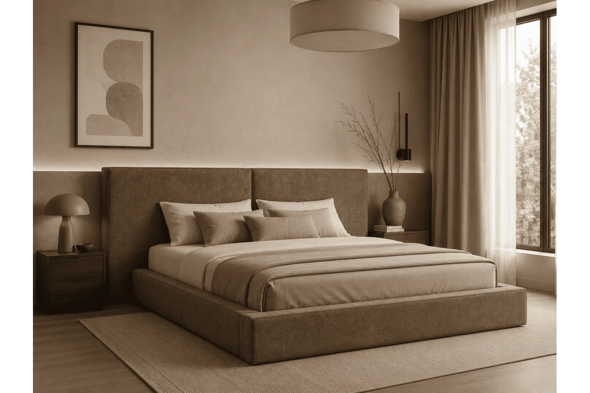 Polsterbett 06 - Beige Bett 180x200 aus Strukturstoff